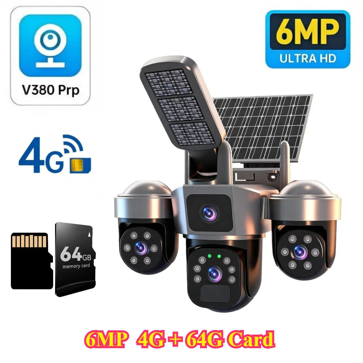 6MP Solar Security Camera Outdoor, 100% Wireless Auto Tracking PTZ Camera, PIR Human Detection & Siren Alarm, Color Night Vision