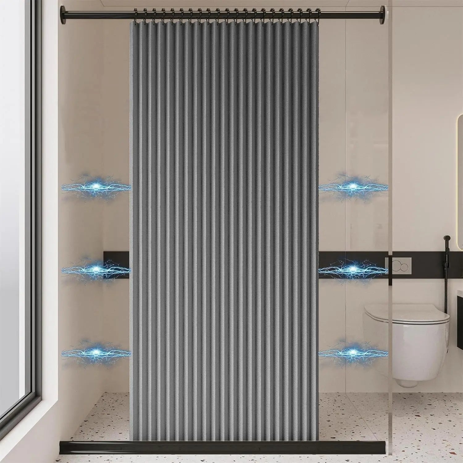 Bathroom Folding Linen Shower Curtain with Magnets Waterproof Suitable for Walk-in Shower Does Not Include Telescopic Rod