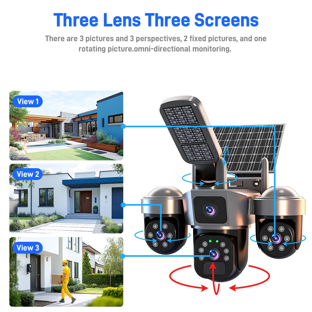 6MP Solar Security Camera Outdoor, 100% Wireless Auto Tracking PTZ Camera, PIR Human Detection & Siren Alarm, Color Night Vision