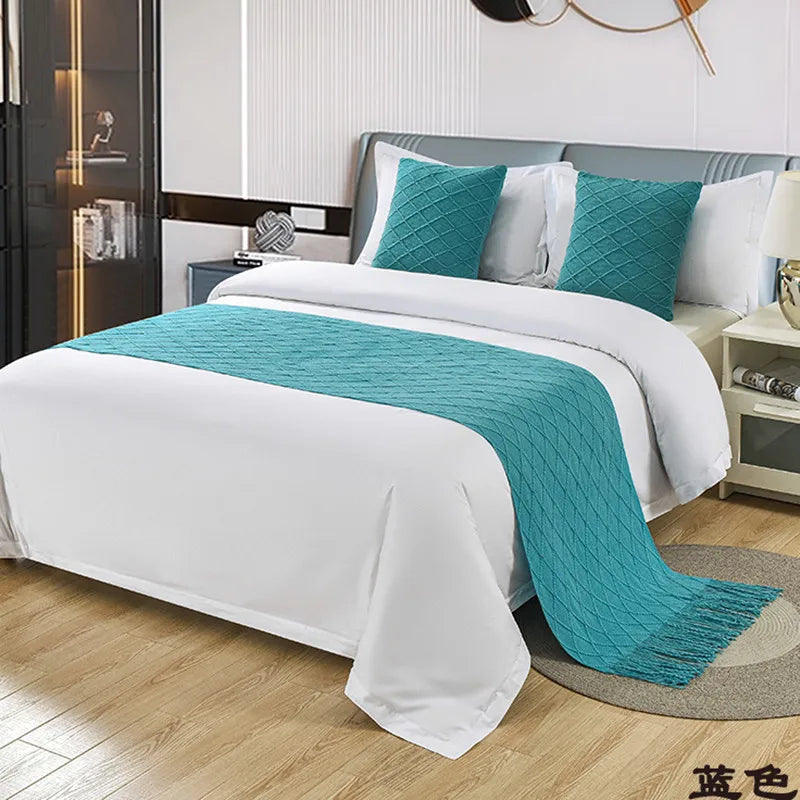1pc Modern Simple Light Luxury B&B Hotel Bed Flag Bed Tail Towel Solid Color Bedding Bed End Blanket Bed Cover Knitted Bed Flag