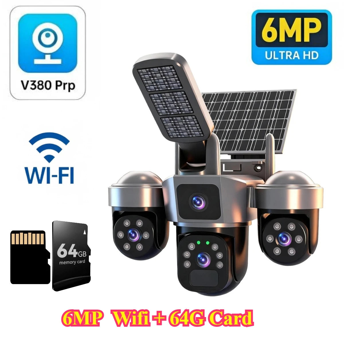 6MP Solar Security Camera Outdoor, 100% Wireless Auto Tracking PTZ Camera, PIR Human Detection & Siren Alarm, Color Night Vision