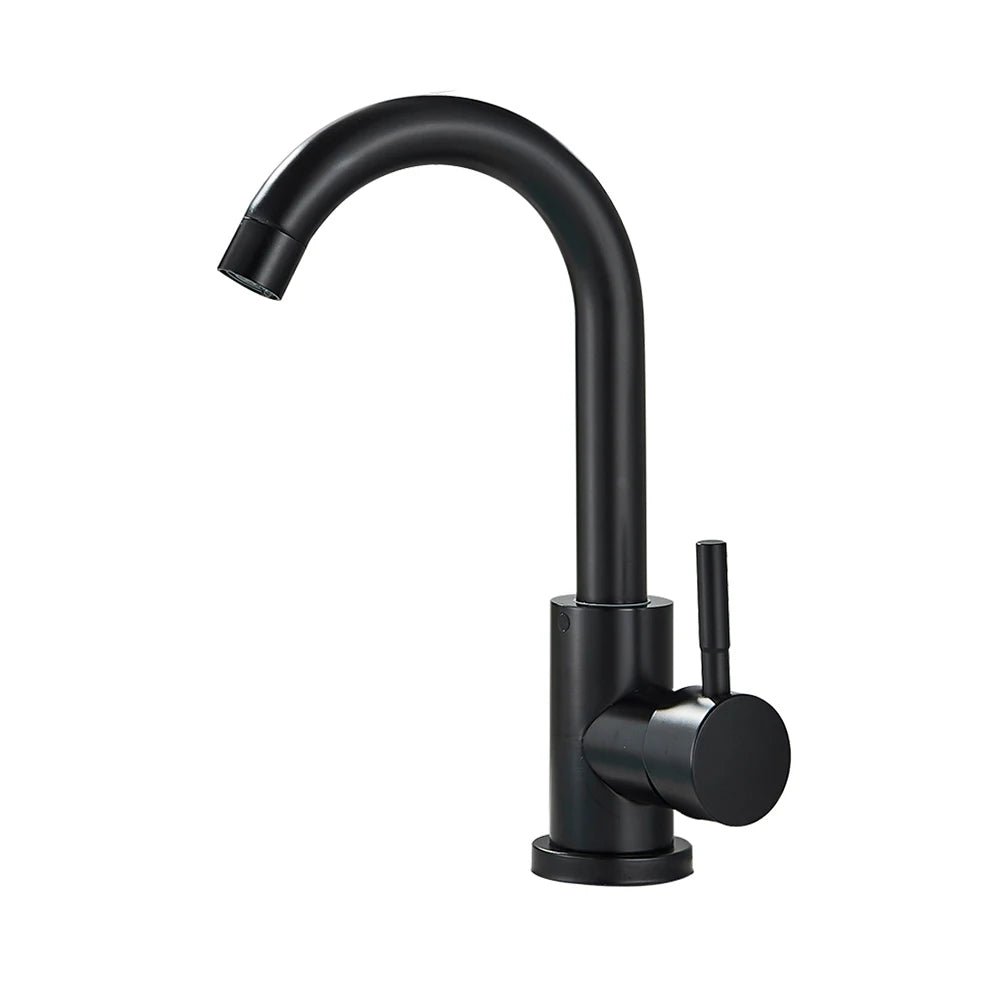 Bathroom Basin Faucet 304 Stainless Steel Hot Cold Wash Mixer Crane Tap 360 Rotation Sink Faucets Single Handle,Black/ White