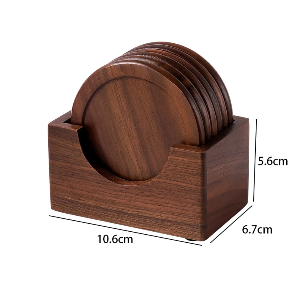 6pcs/set  Walnut Wood Coasters Placemats Decorative Round Insulated Japanese Beverage Coasters Home Decor