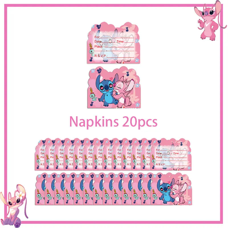 Stitch Birthday Party Decoration Pink Theme Paper Napkins Plates Cups Tableware Set Background Party Decoration Supplies For Kid