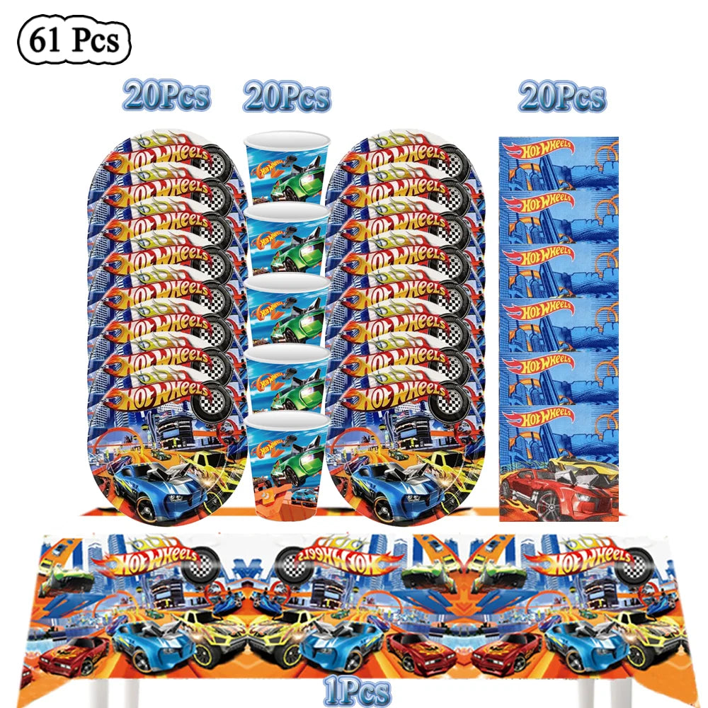 Boys Favor Birthday Backdrop Decoration Kids Hot Wheels Baby Shower Balloons Paper Tableware Cartoon Race Car Party Supplies