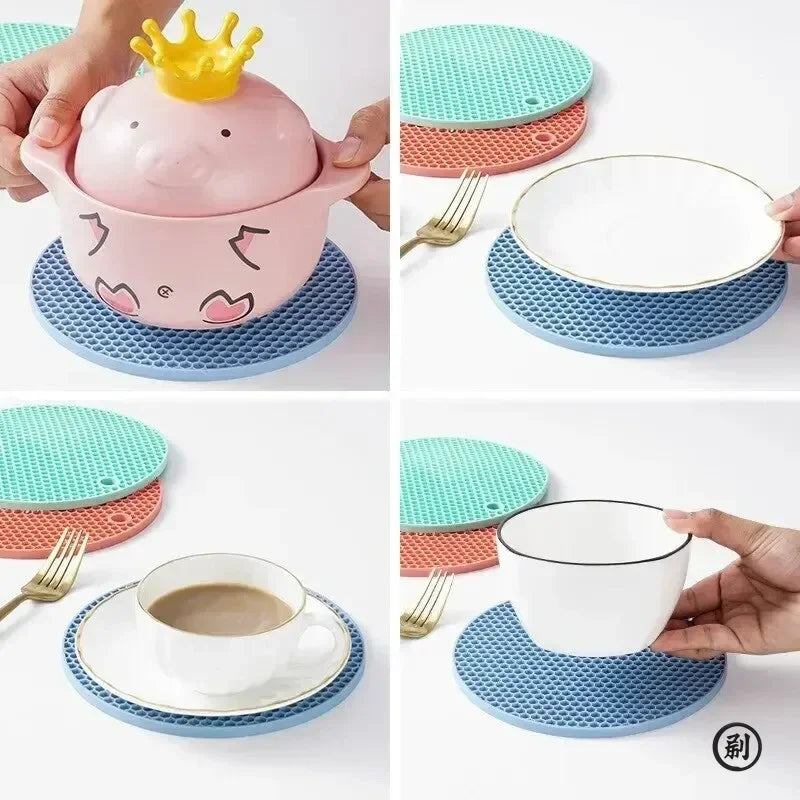 Round Heat Resistant Silicone Mat Drink Cup Coasters Insulation 13.5*13.5cm Non Slip  Placemat Kitchen Accessories Pot Holder