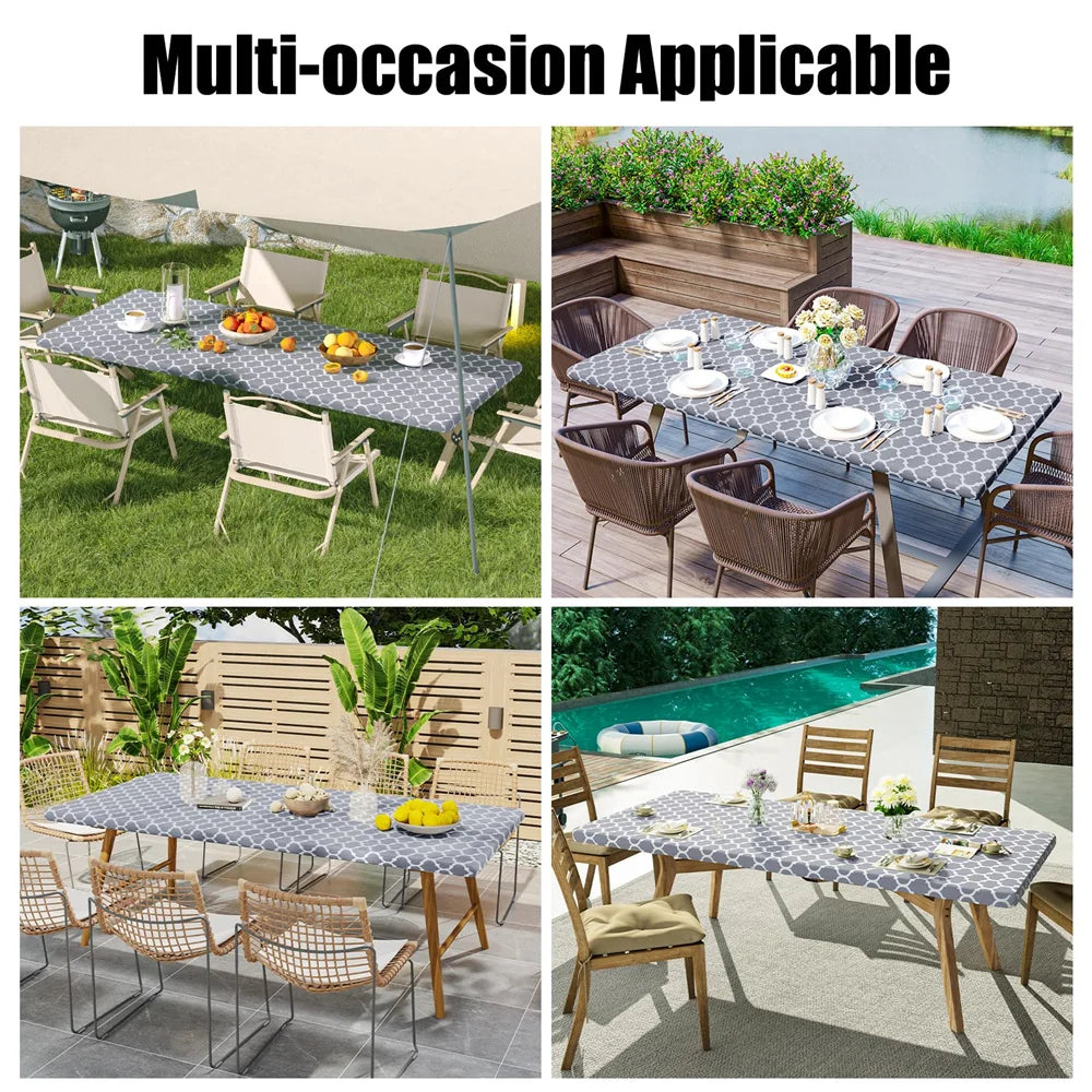 Olanly Rectangle Table Cloth Waterproof Elastic Fitted Table Covers For 4 Foot Tables Wipeable Tablecloth Camping Indoor Outdoor