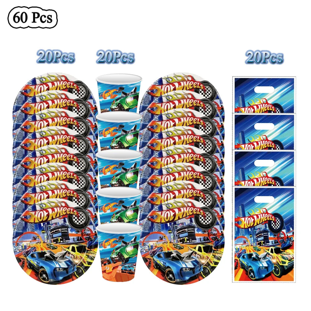 Boys Favor Birthday Backdrop Decoration Kids Hot Wheels Baby Shower Balloons Paper Tableware Cartoon Race Car Party Supplies