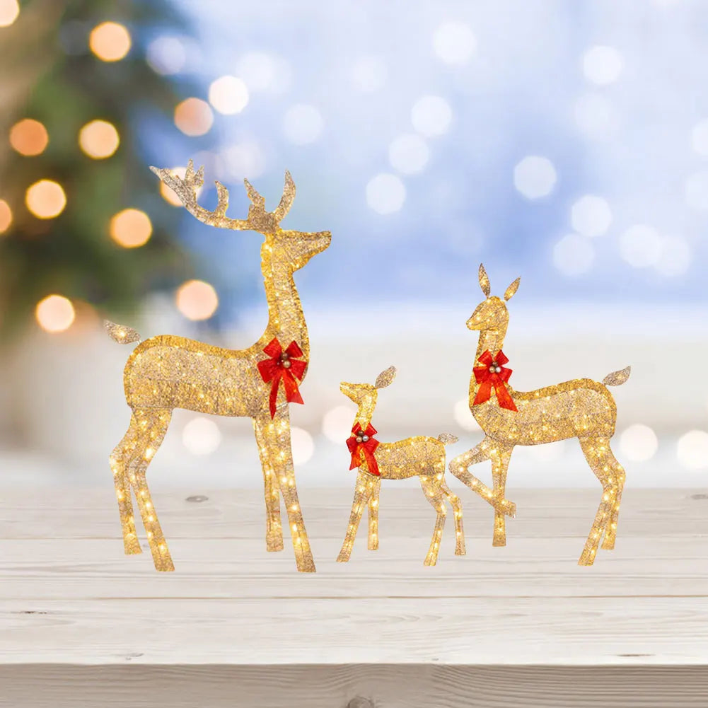3 Pcs Light Up Christmas Yard Decoration Cute Lighted Reindeer Xmas Decoration Light Up Display for Yard Patio Lawn Garden Party
