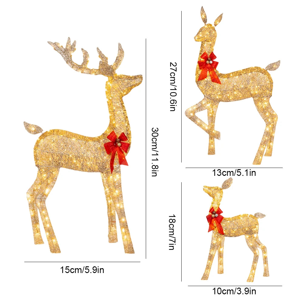 3 Pcs Light Up Christmas Yard Decoration Cute Lighted Reindeer Xmas Decoration Light Up Display for Yard Patio Lawn Garden Party
