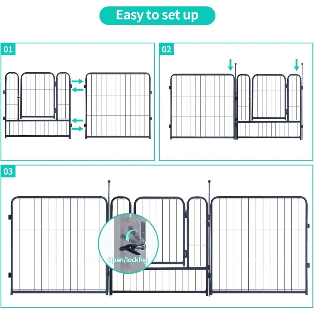 Dog Playpen,Portable Outdoor Fence, Playpen for Large/Medium/Small Dogs, Fences for The Yard,with Doors Foldable