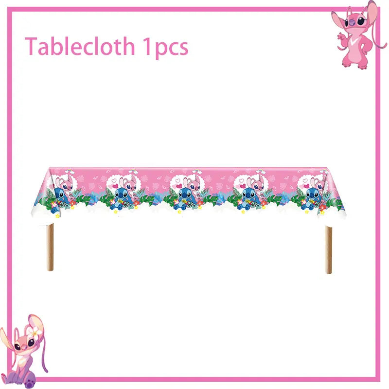 Stitch Birthday Party Decoration Pink Theme Paper Napkins Plates Cups Tableware Set Background Party Decoration Supplies For Kid