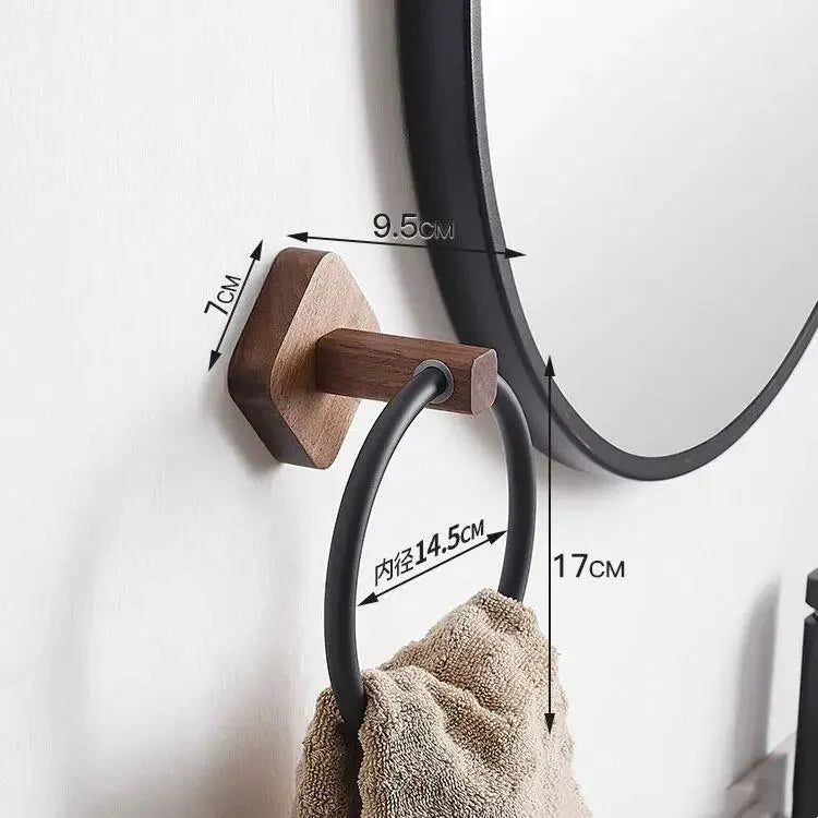 Walnut Wood Black Bathroom Hardware Set Bathroom towel rack Towel Rack Toilet Paper Holder Towel Bar Shelf  Bathroom Accessories