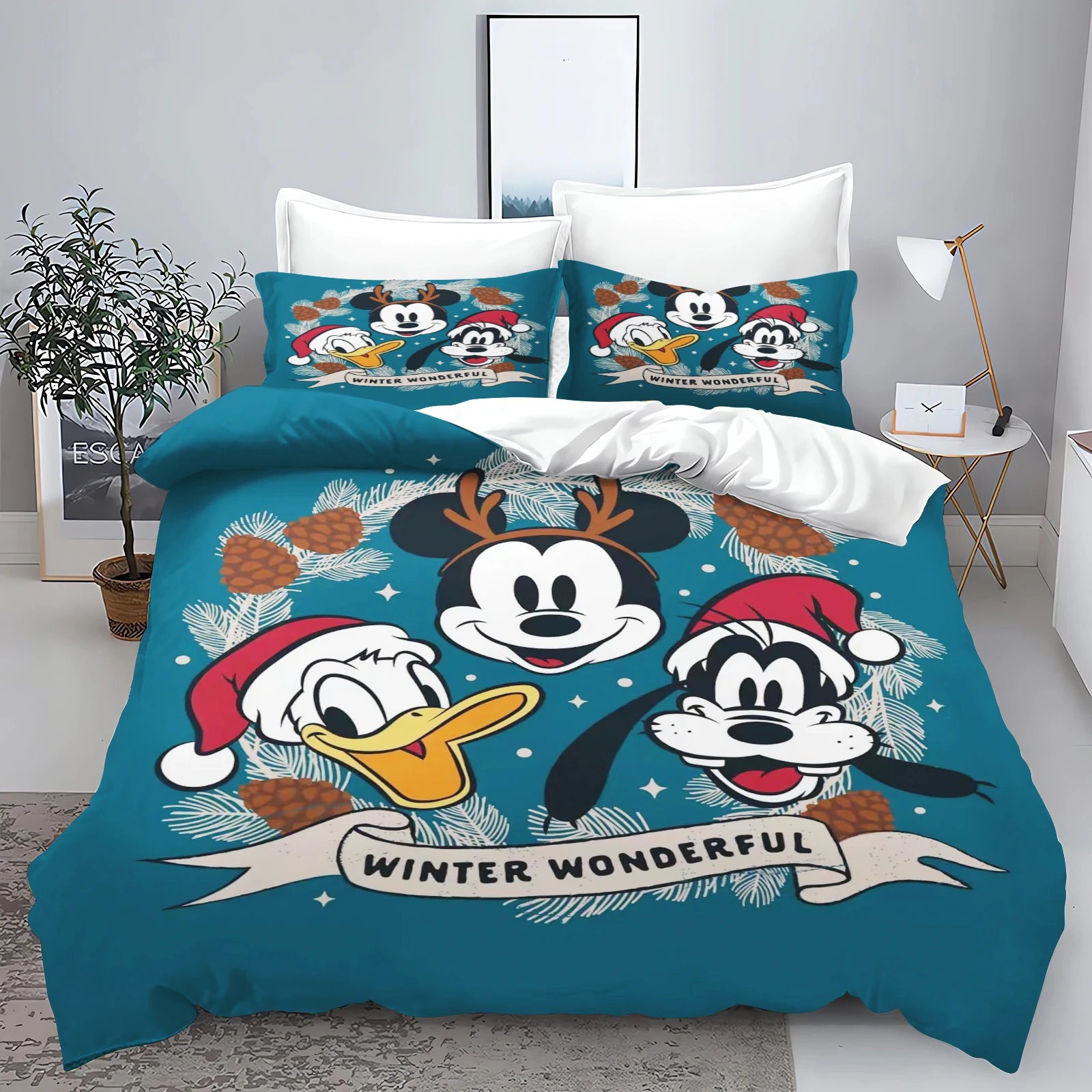 Mickey  Cute Printed Cartoon Quilt Duvet Cover Set Bedding Twin 3-Piece 1 3D Children's