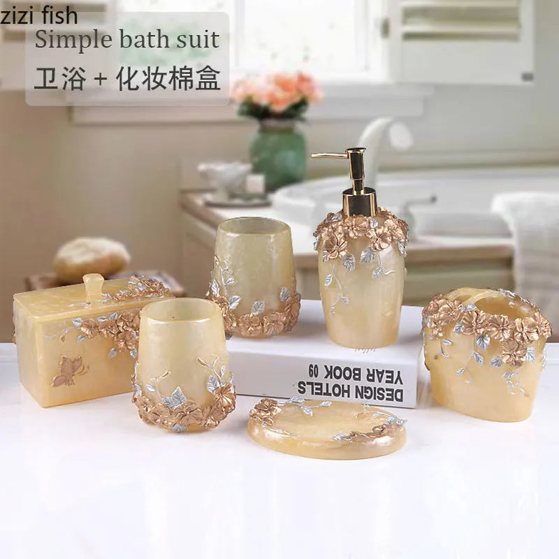 Fashion Bathroom Supplies Resin Five-piece Washbasin European Bathroom Supplies Toothpaste Storage Box Tissue Box
