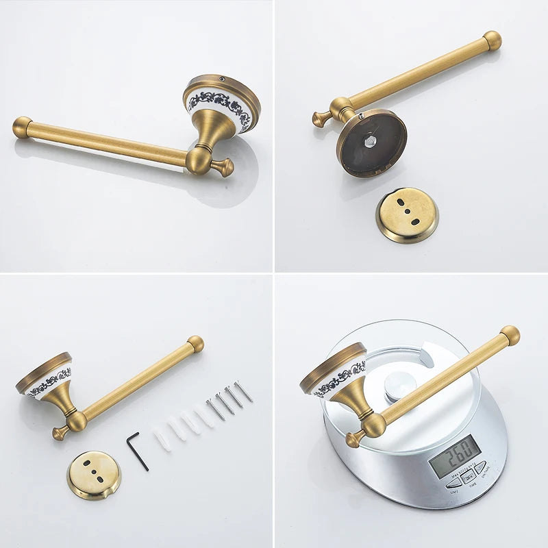 Antique Brass 2pc Bathroom Accessories Set, Bronze Dispenser Towel Rod and Toilet Paper Holder for Bathroom Wall Mounted