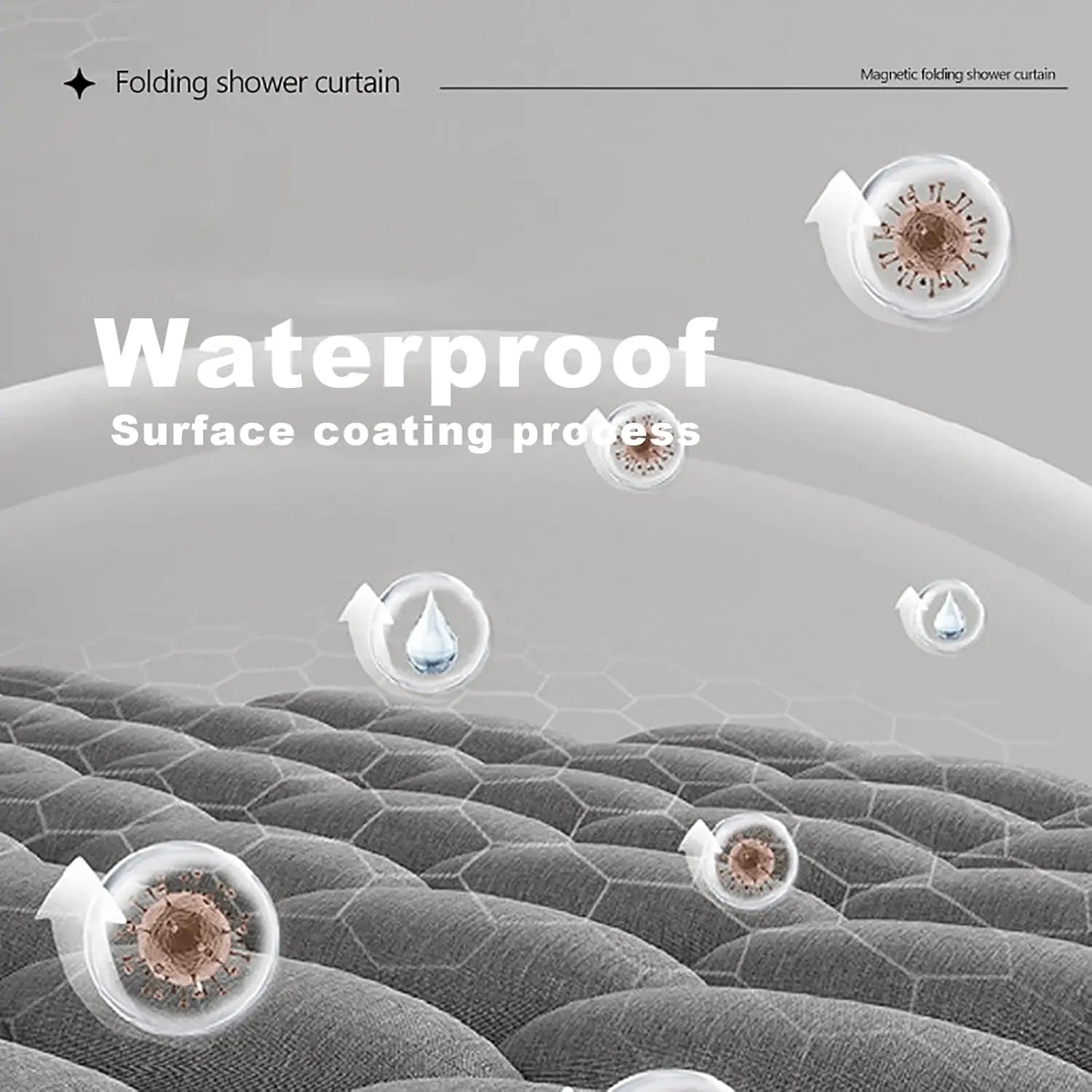 Bathroom Folding Linen Shower Curtain with Magnets Waterproof Suitable for Walk-in Shower Does Not Include Telescopic Rod