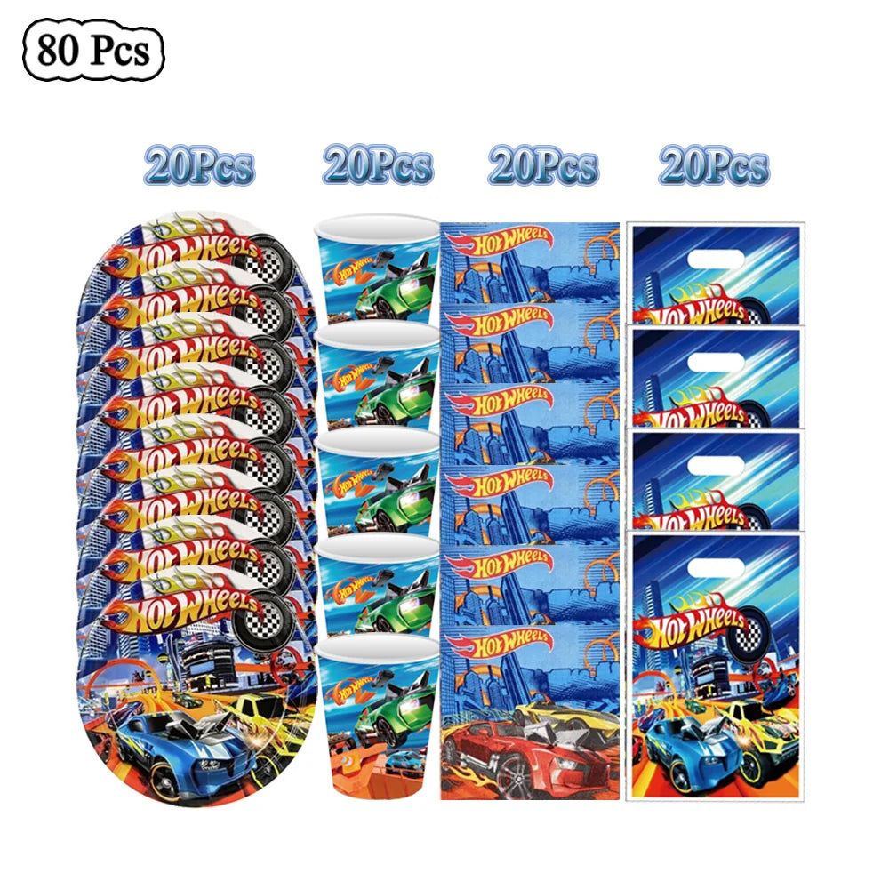 Boys Favor Birthday Backdrop Decoration Kids Hot Wheels Baby Shower Balloons Paper Tableware Cartoon Race Car Party Supplies