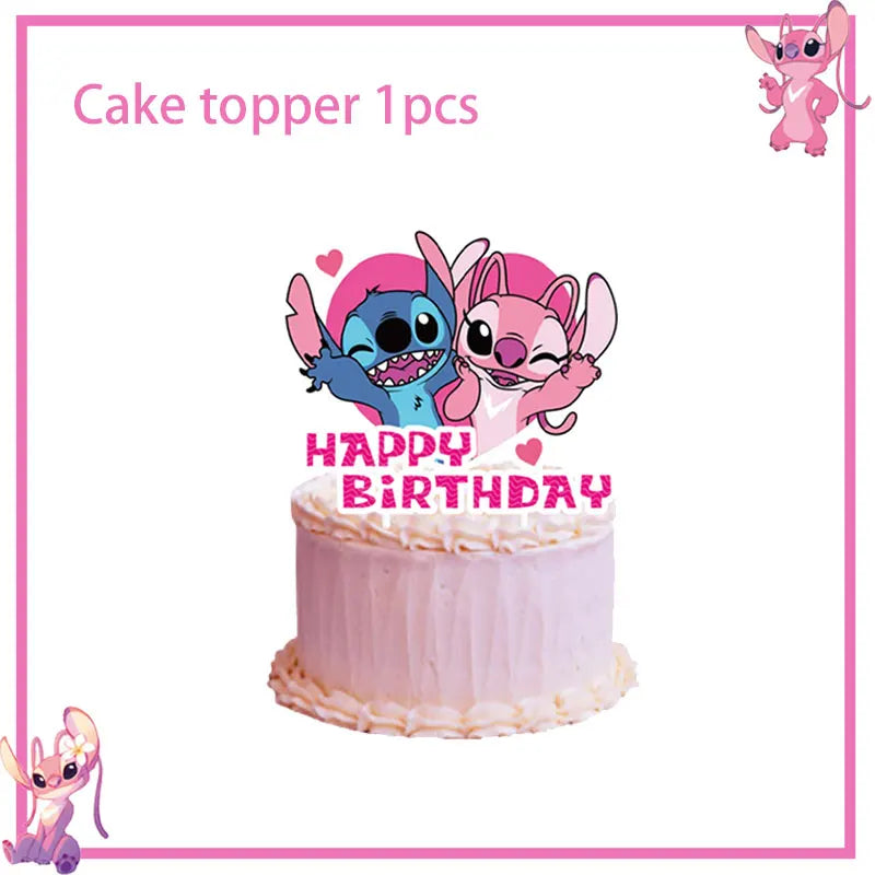 Stitch Birthday Party Decoration Pink Theme Paper Napkins Plates Cups Tableware Set Background Party Decoration Supplies For Kid