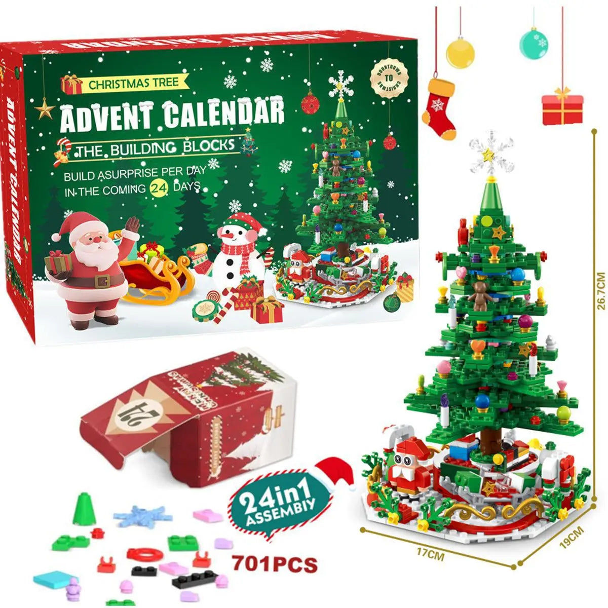 Hot Christmas Series Advent Calendar Gift Box 24Days Countdown Calendar Box Christmas Tree Bricks Model New Years Xmas Gift