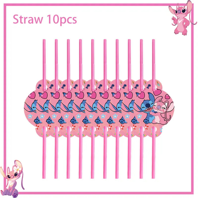 Stitch Birthday Party Decoration Pink Theme Paper Napkins Plates Cups Tableware Set Background Party Decoration Supplies For Kid