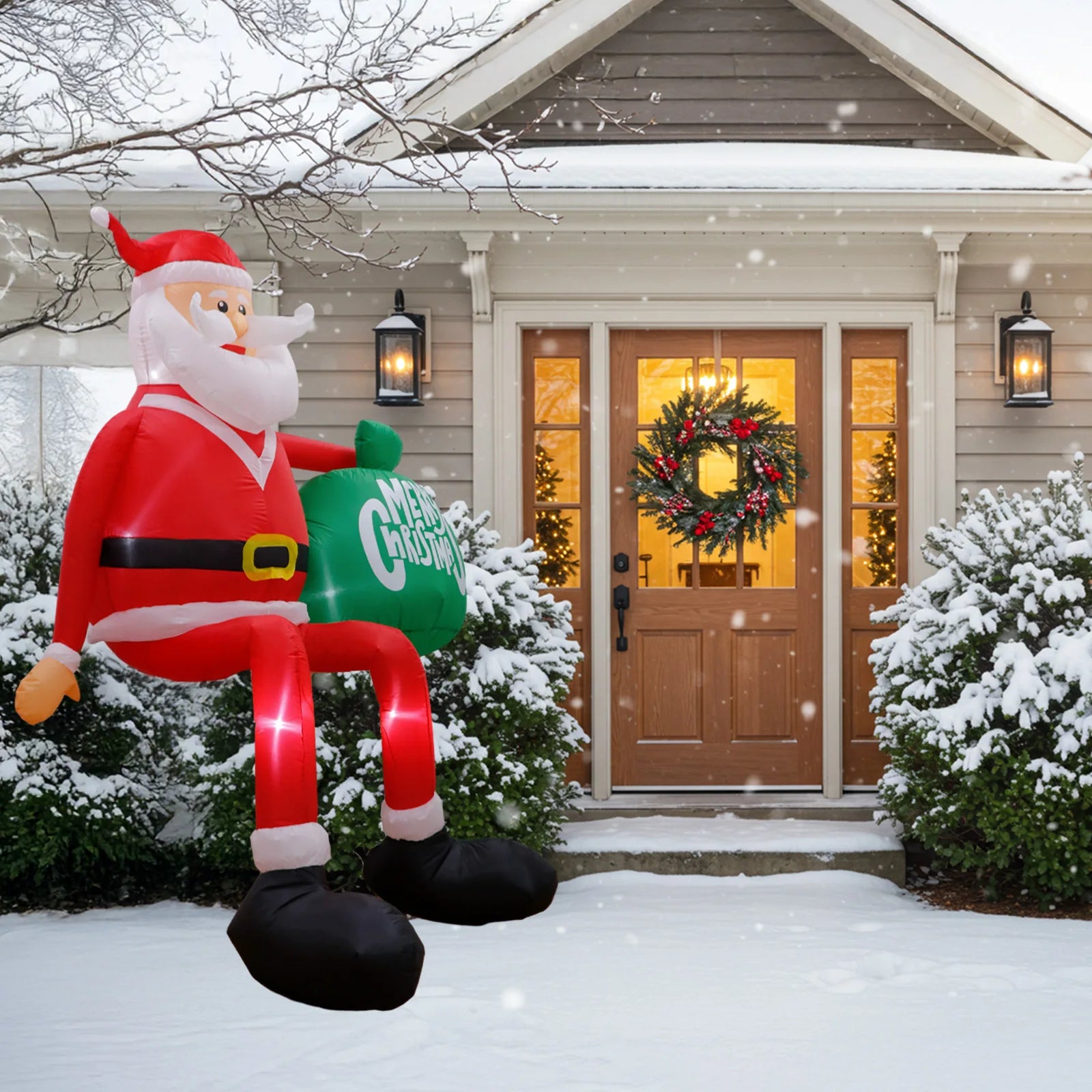 OurWarm 8FT Christmas Inflatable Outdoor Decor, Climbing Inflatable Santa Claus Decor Blow Up Yard Decor, for Yard Roof Garden