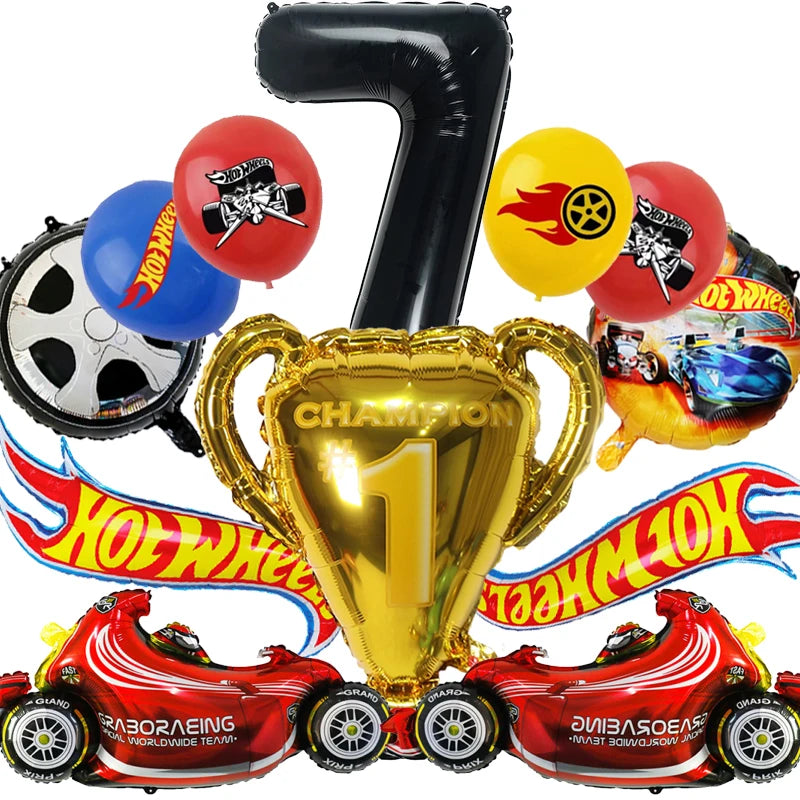 Boys Favor Birthday Backdrop Decoration Kids Hot Wheels Baby Shower Balloons Paper Tableware Cartoon Race Car Party Supplies