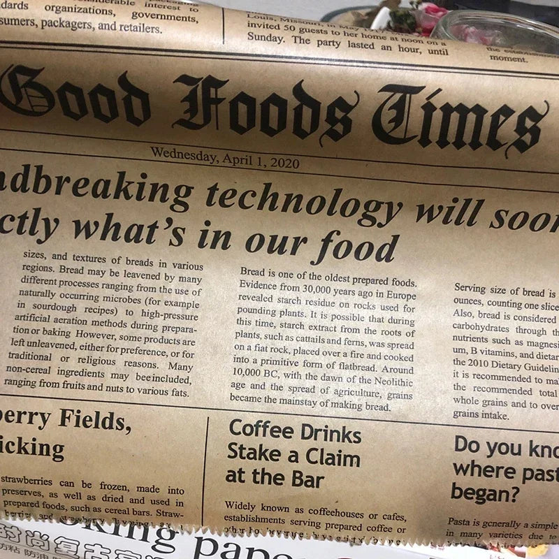 Retro English Newspaper Food Accessories for Baking Kitchen Food Grade Grease Paper Bread Sandwich Burger Fries Wrappers Cookie