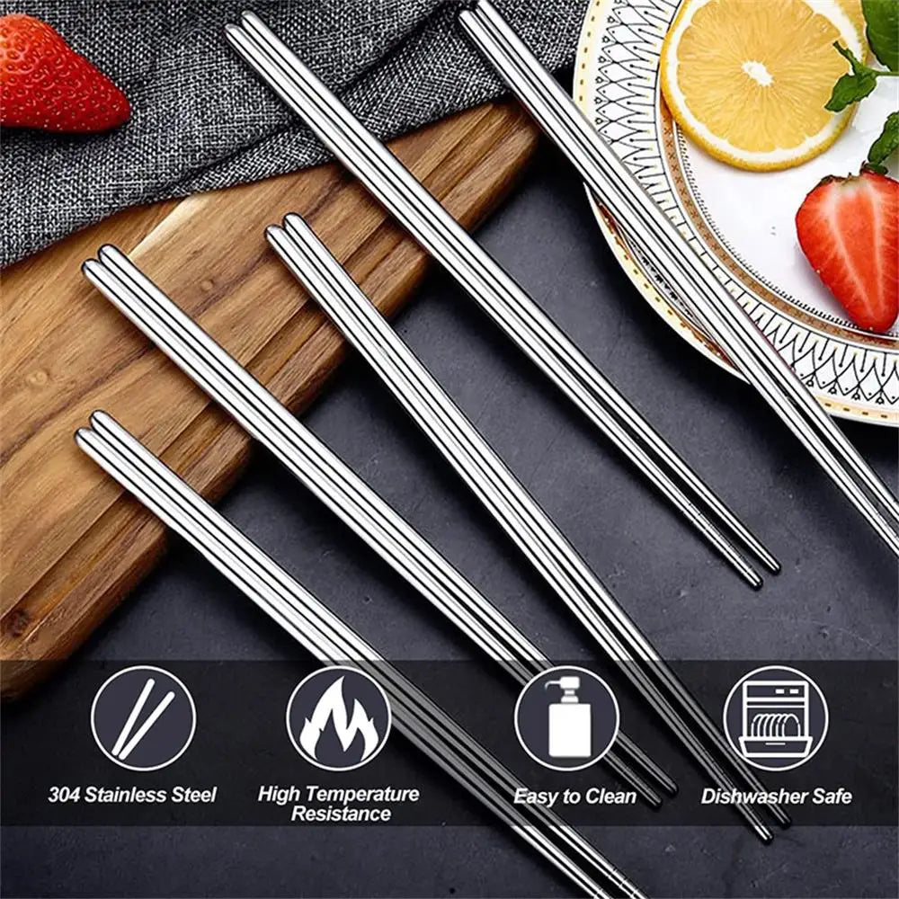 1/2/5 pairs of Chinese chopsticks, anti-slip sushi chopsticks, Korean and Japanese food metal rods, kitchenware sets