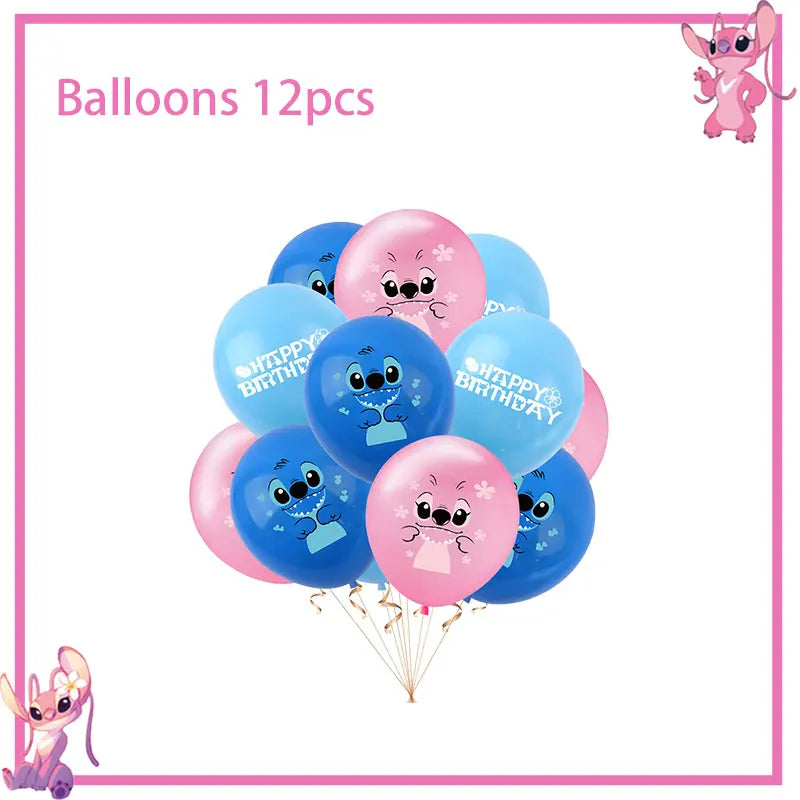 Stitch Birthday Party Decoration Pink Theme Paper Napkins Plates Cups Tableware Set Background Party Decoration Supplies For Kid