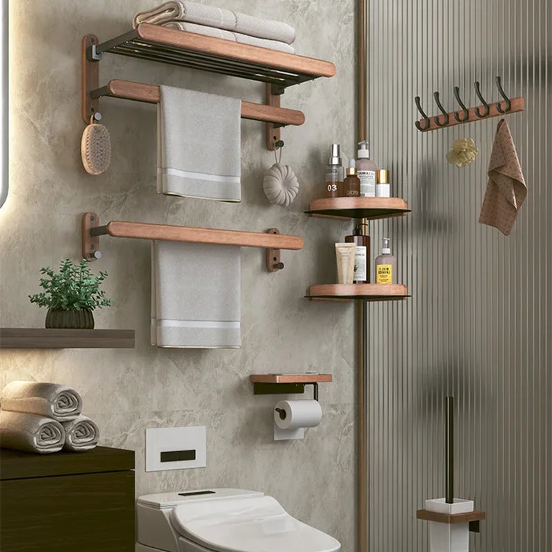Walnut Wood Black Bathroom Hardware Set Bathroom towel rack Towel Rack Toilet Paper Holder Towel Bar Shelf  Bathroom Accessories