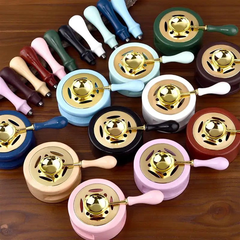 1/2/3pcs Wax Seal Set Wood Wax Melting Lacquer Furnace With /Spoon/Handle Wax Bead Melting Heater Wax Pot Heater For Stamp Craft