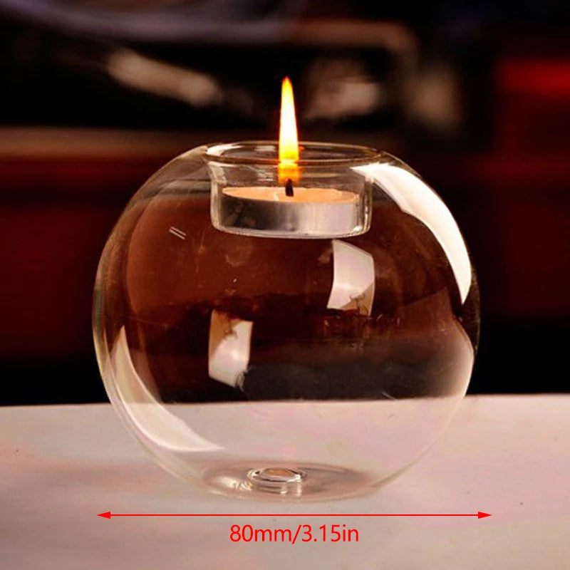 Clear Glass Tea Spot Candle Holder, Hollow Round Light, Living Room Decoration, Wedding Decoration, Home Decoration, 1PC