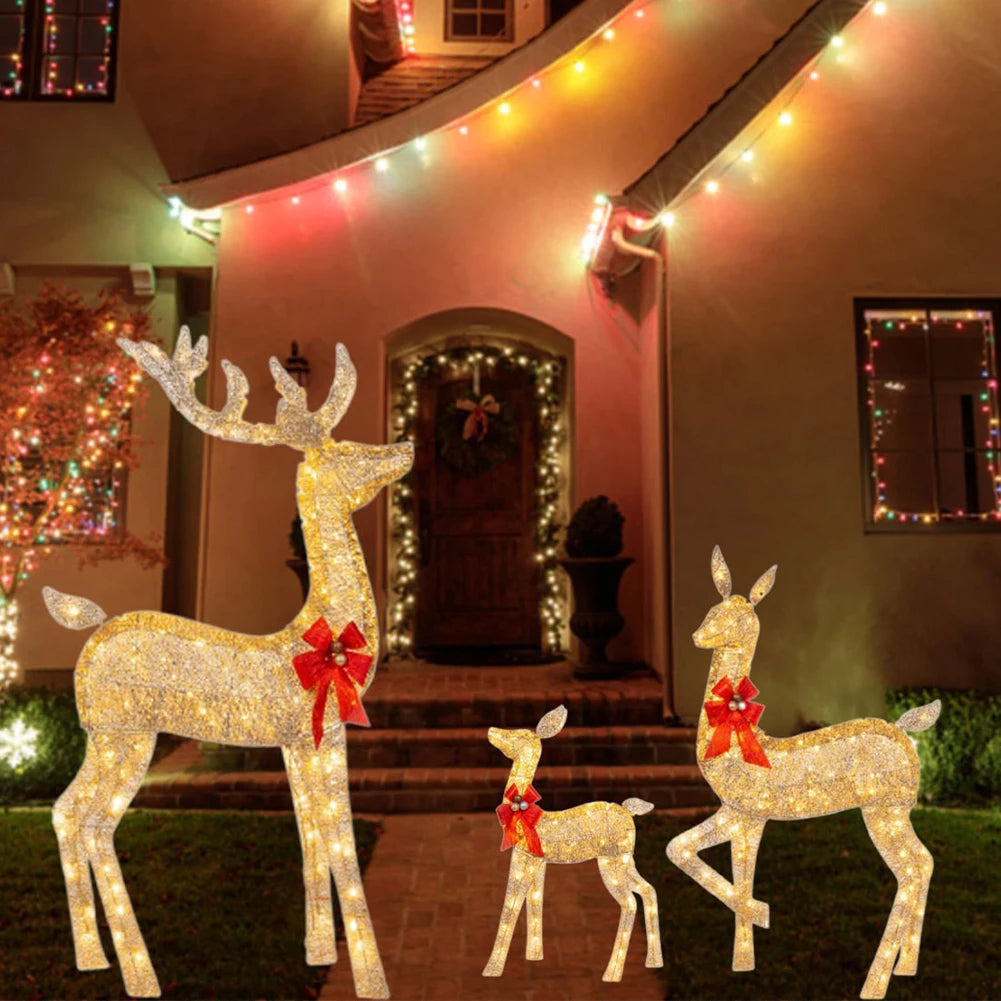 3 Pcs Light Up Christmas Yard Decoration Cute Lighted Reindeer Xmas Decoration Light Up Display for Yard Patio Lawn Garden Party