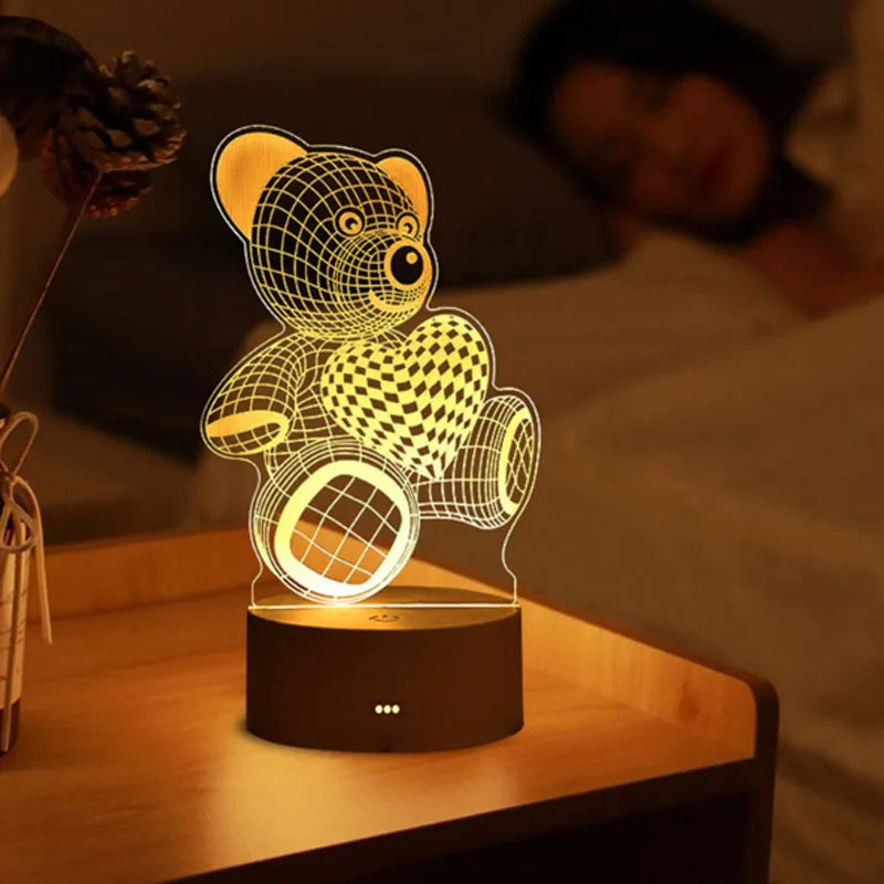 Romantic Love 3D Acrylic Led Lamp for Home Children's Night Light Table Lamp Birthday Party Decor Valentine's Day Bedside Lamp