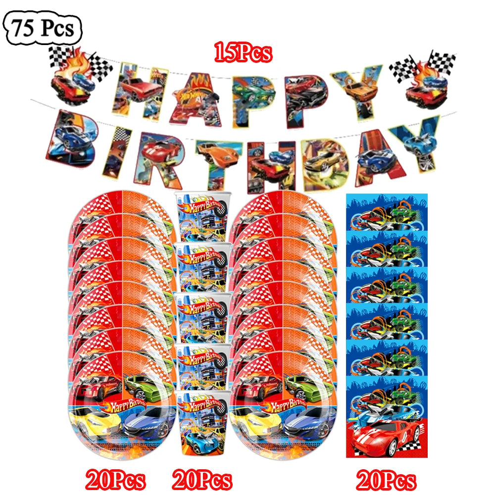 Boys Favor Birthday Backdrop Decoration Kids Hot Wheels Baby Shower Balloons Paper Tableware Cartoon Race Car Party Supplies