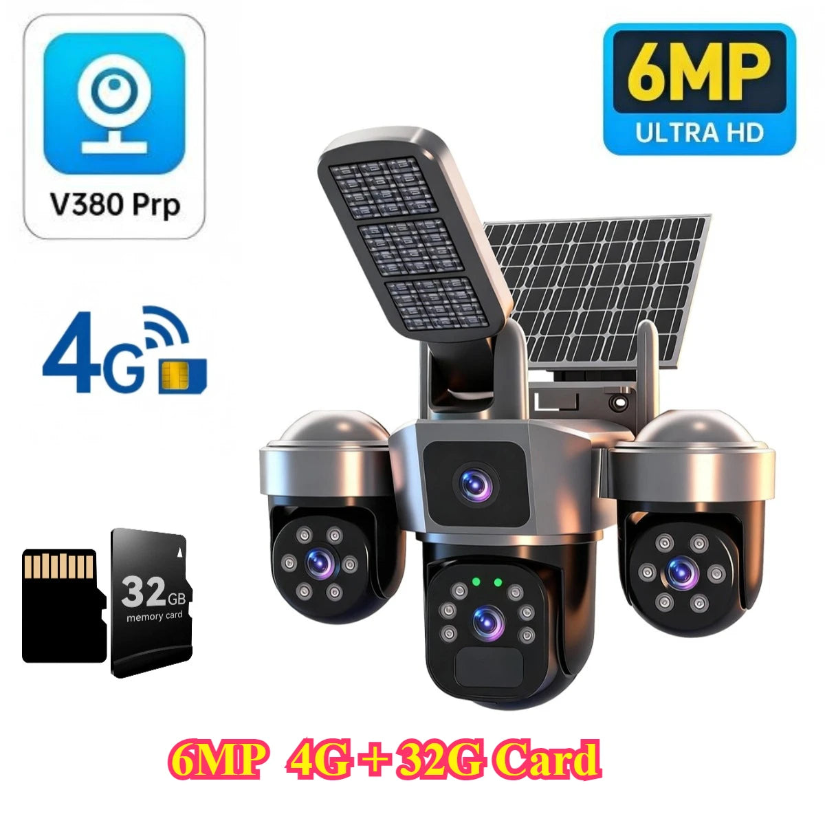 6MP Solar Security Camera Outdoor, 100% Wireless Auto Tracking PTZ Camera, PIR Human Detection & Siren Alarm, Color Night Vision
