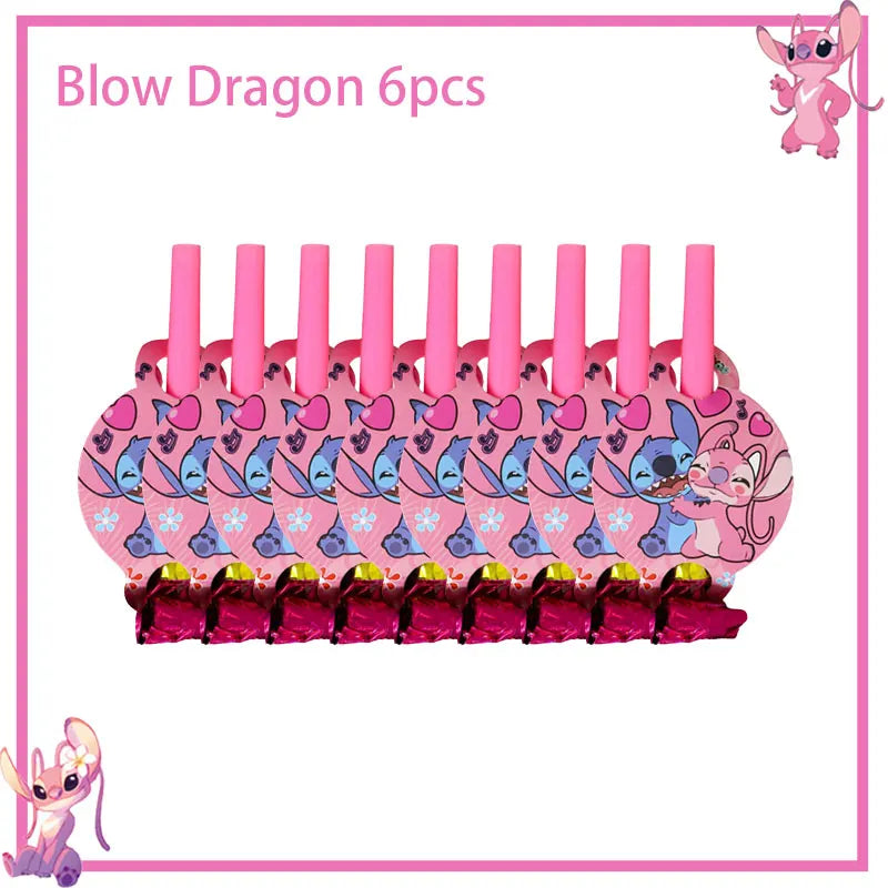 Stitch Birthday Party Decoration Pink Theme Paper Napkins Plates Cups Tableware Set Background Party Decoration Supplies For Kid